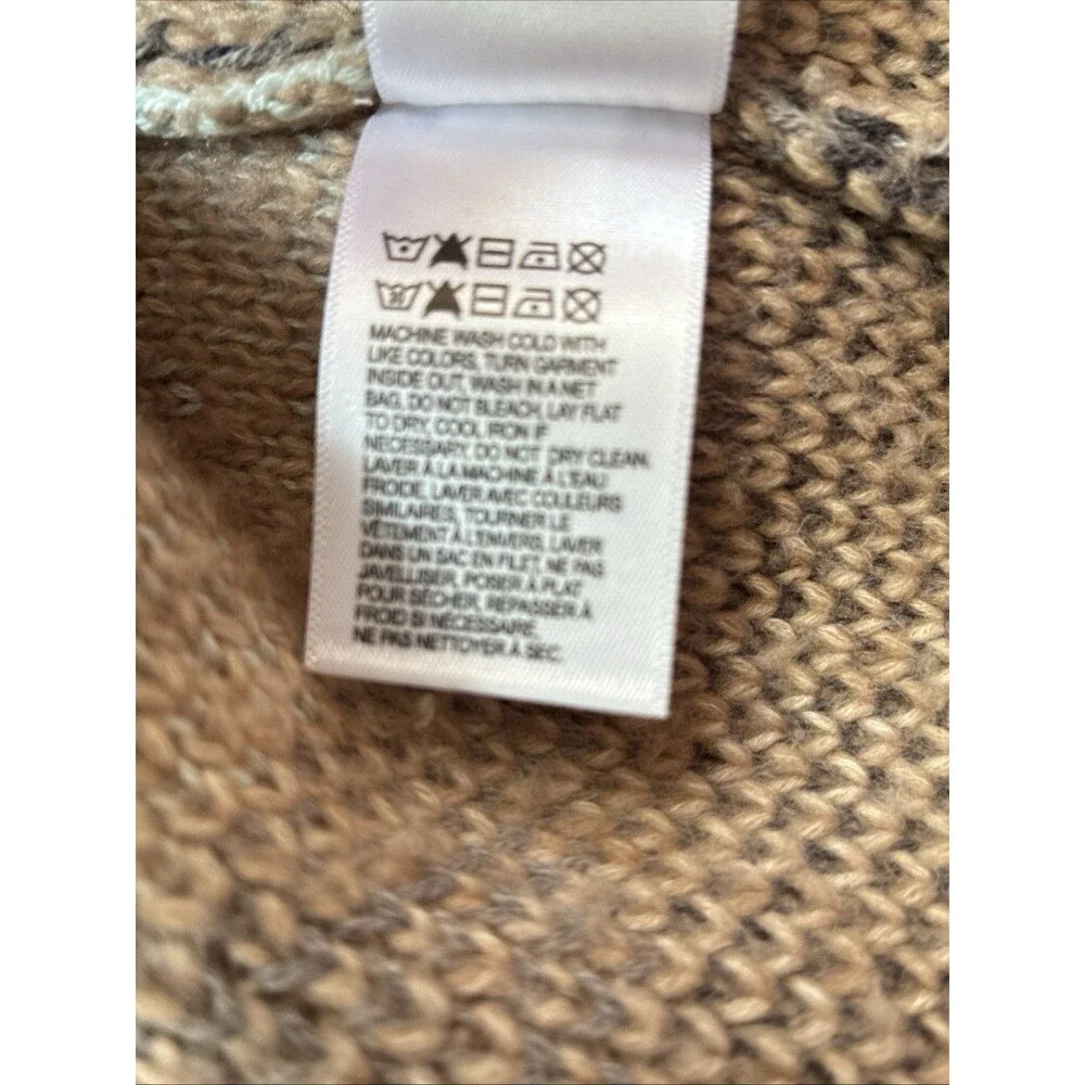 LUCKY BRAND Beige Fair Isle Print Open Front Tie Cardigan Sweater Womens size M - Picture 13 of 13